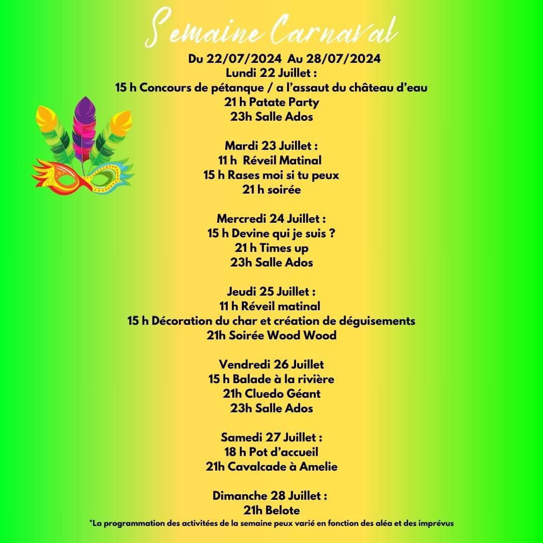 semaine carnaval chez aloha camping club