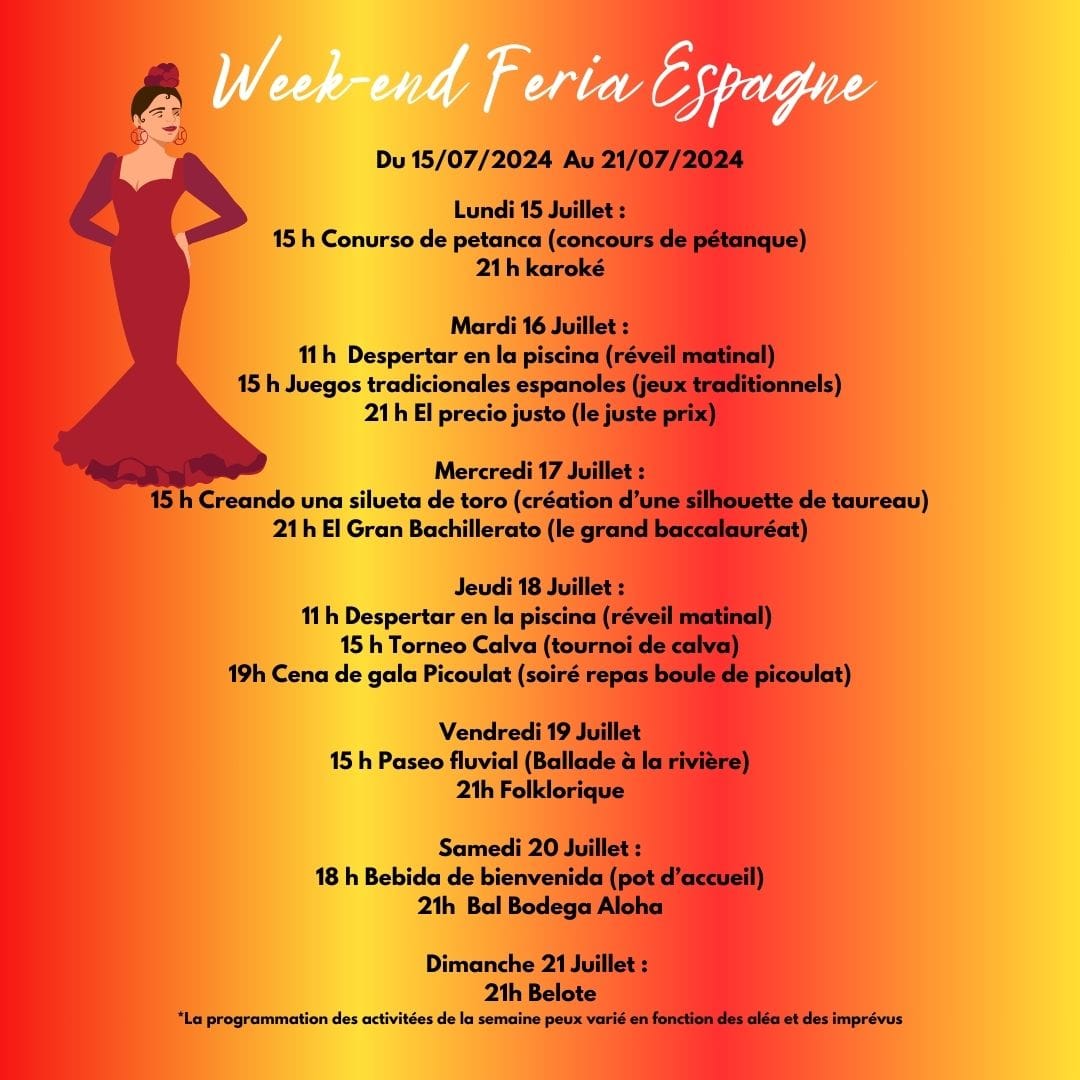programme week end feria au aloha camping club